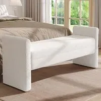 Rectangle Teddy Upholstered H-Shaped Bench - White