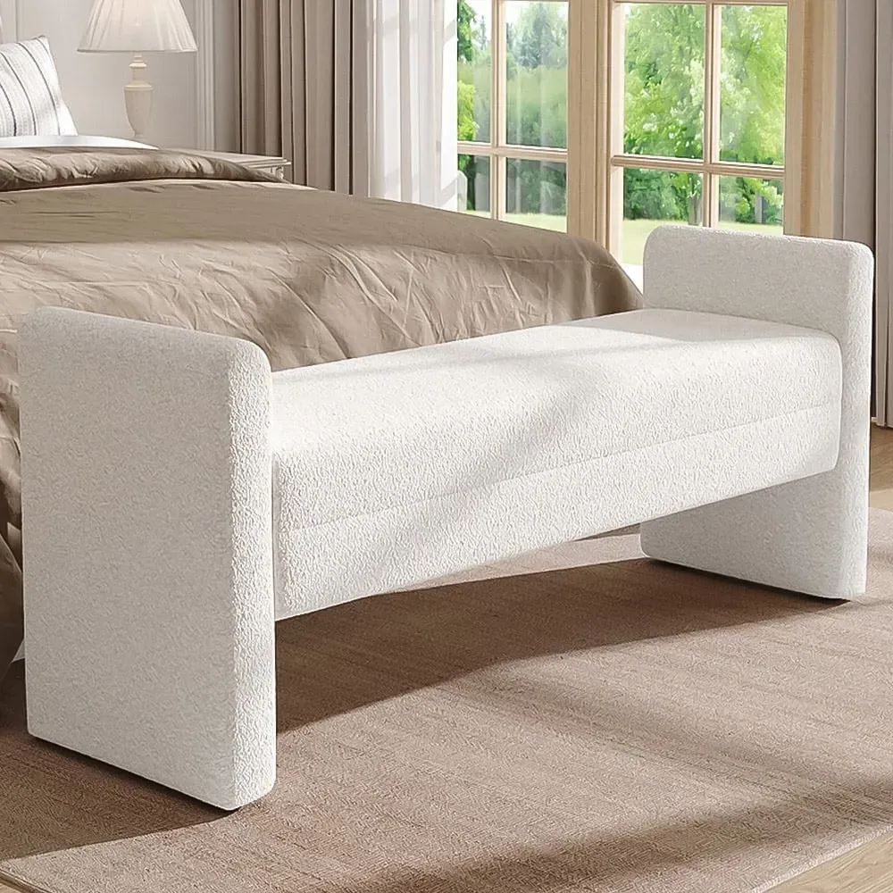Rectangle Teddy Upholstered H-Shaped Bench - White