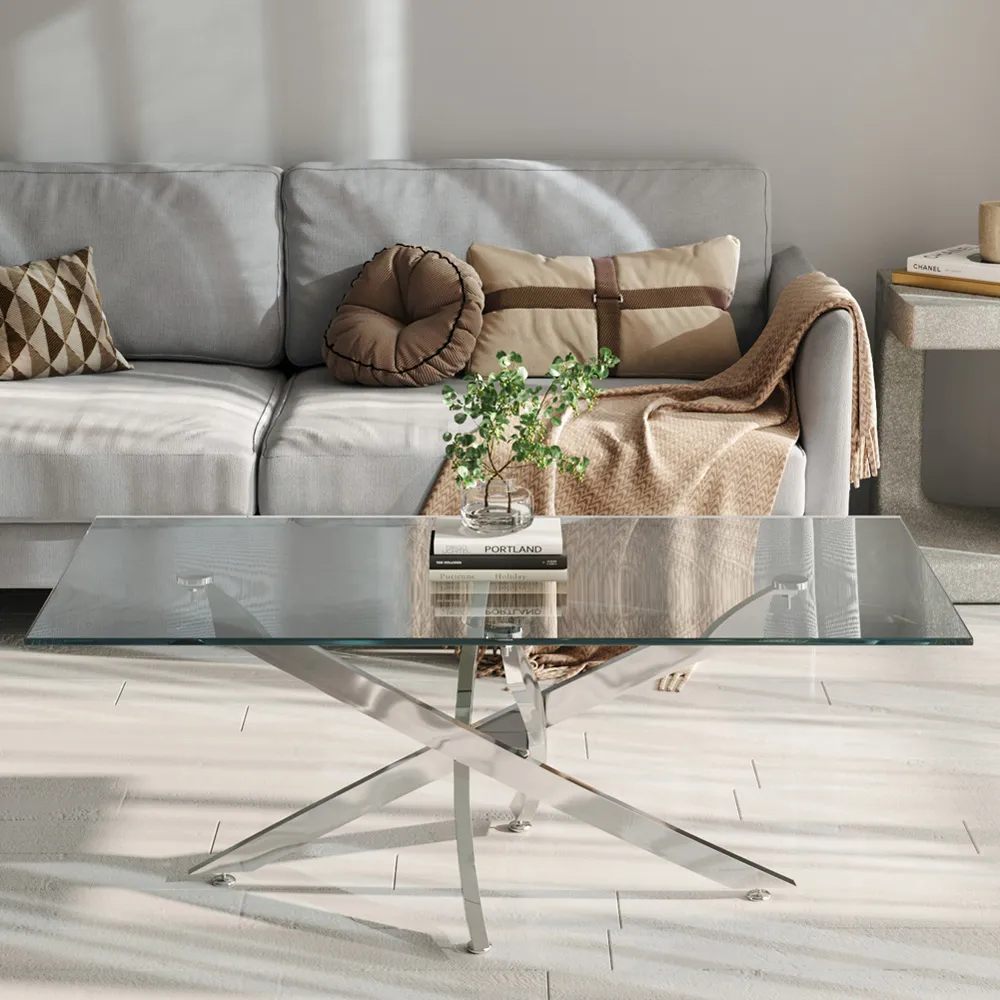 Rectangular Coffee Table - Silver, Glass