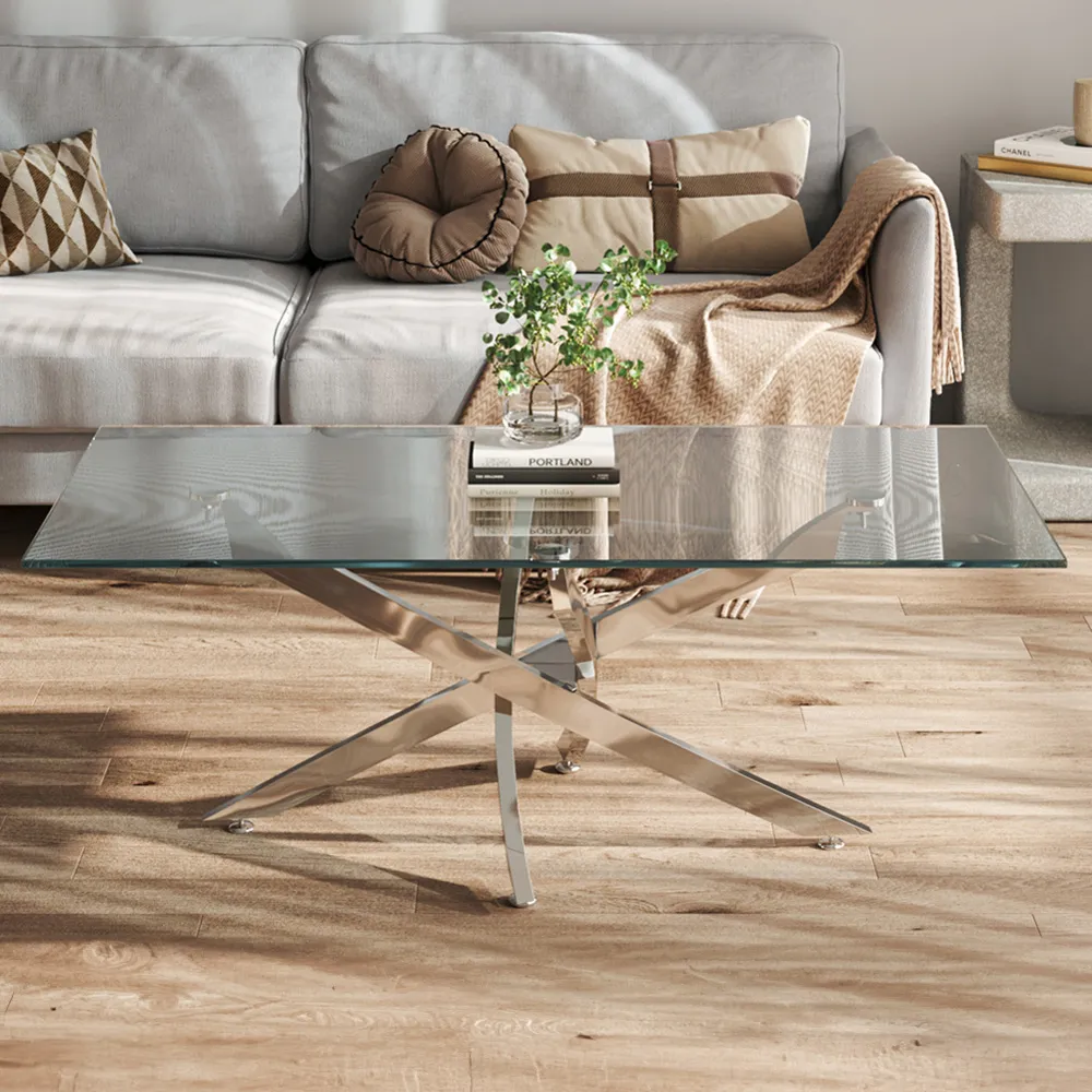 Rectangular Coffee Table - Silver, Glass