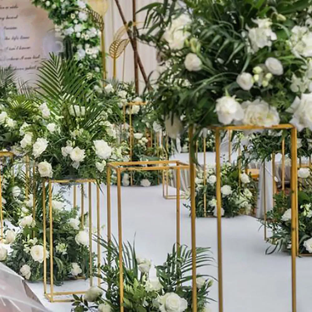 Rectangular Flower Stand Pedestal - Gold