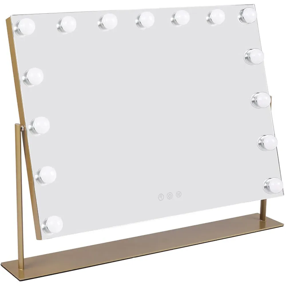 Rectangular Hollywood LED Vanity Mirror - Gold, Metal