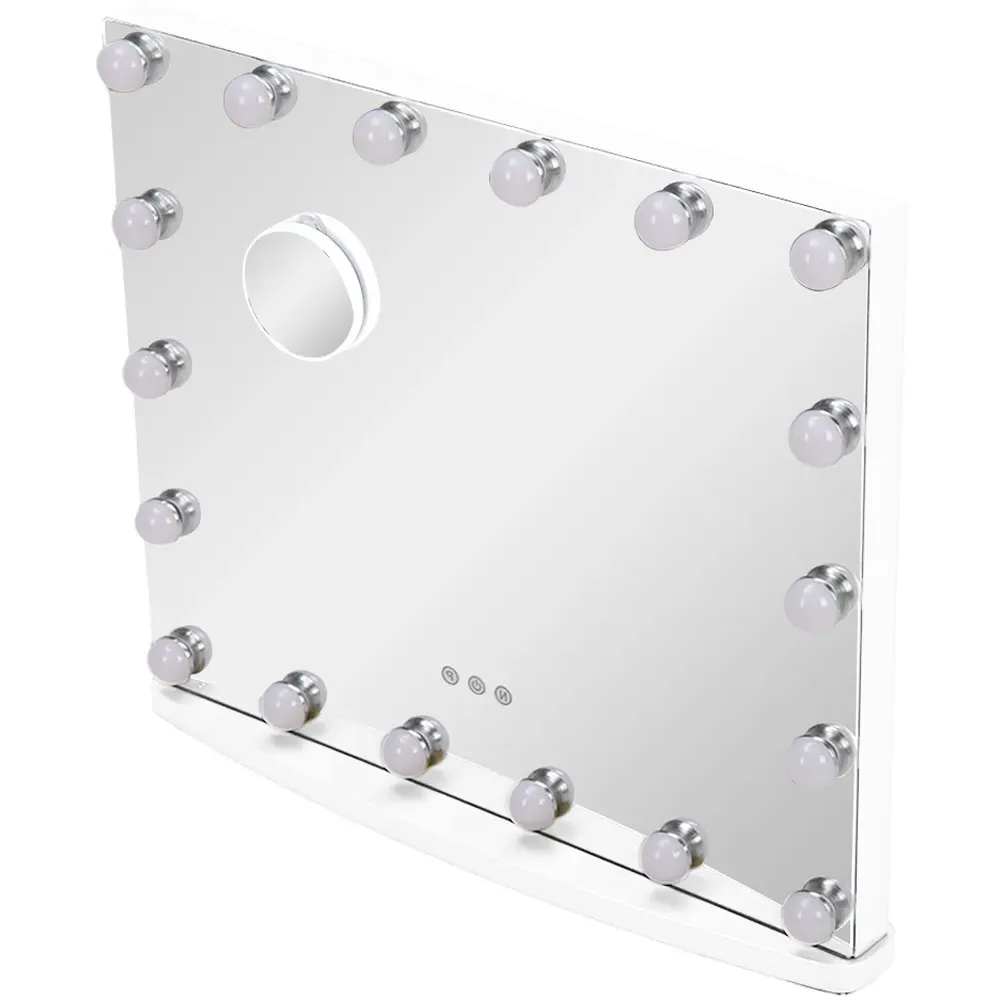 Rectangular Hollywood LED Vanity Mirror with 10X Magnification - White, Metal