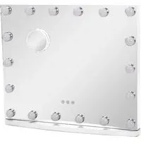 Rectangular Hollywood LED Vanity Mirror with 10X Magnification - White, Metal