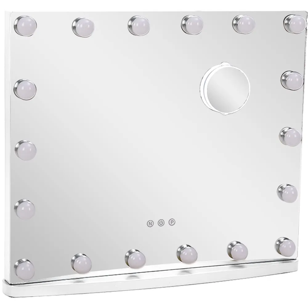 Rectangular Hollywood LED Vanity Mirror with 10X Magnification - White, Metal
