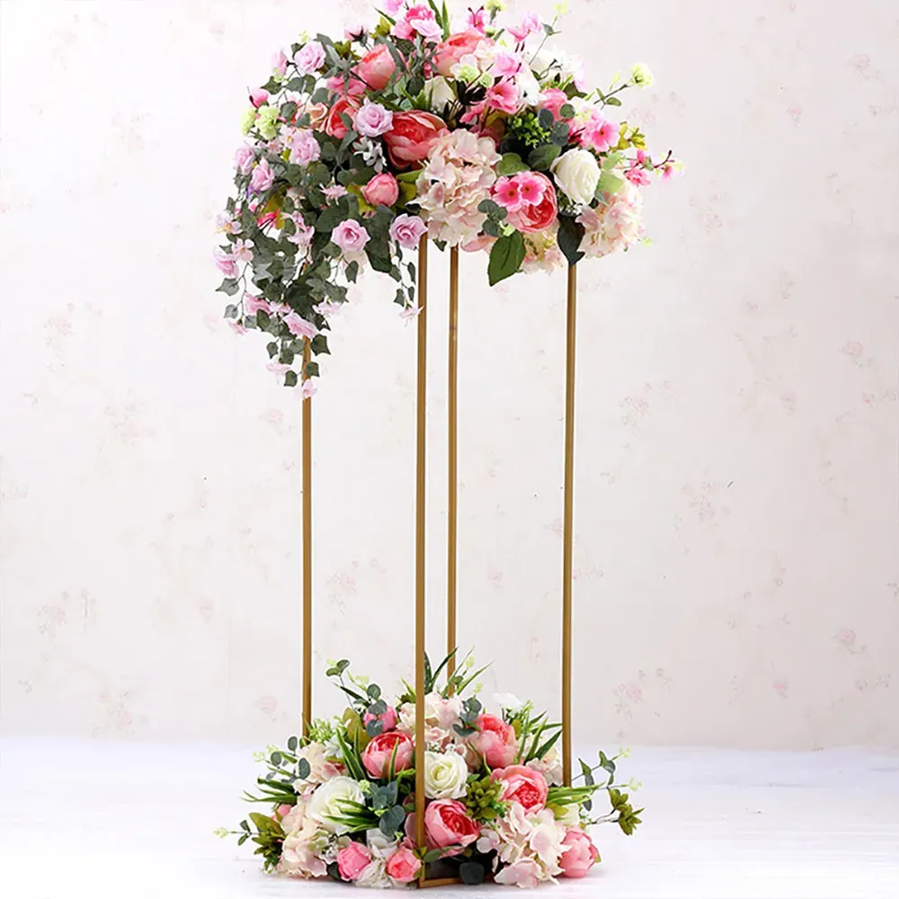 Rectangular Metal Flower Stand Pedestal Rack - Gold