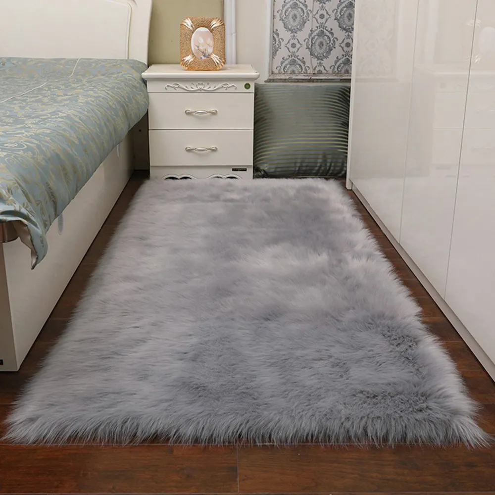 Rectangular Super Soft Shaggy Rug - Grey, Plush