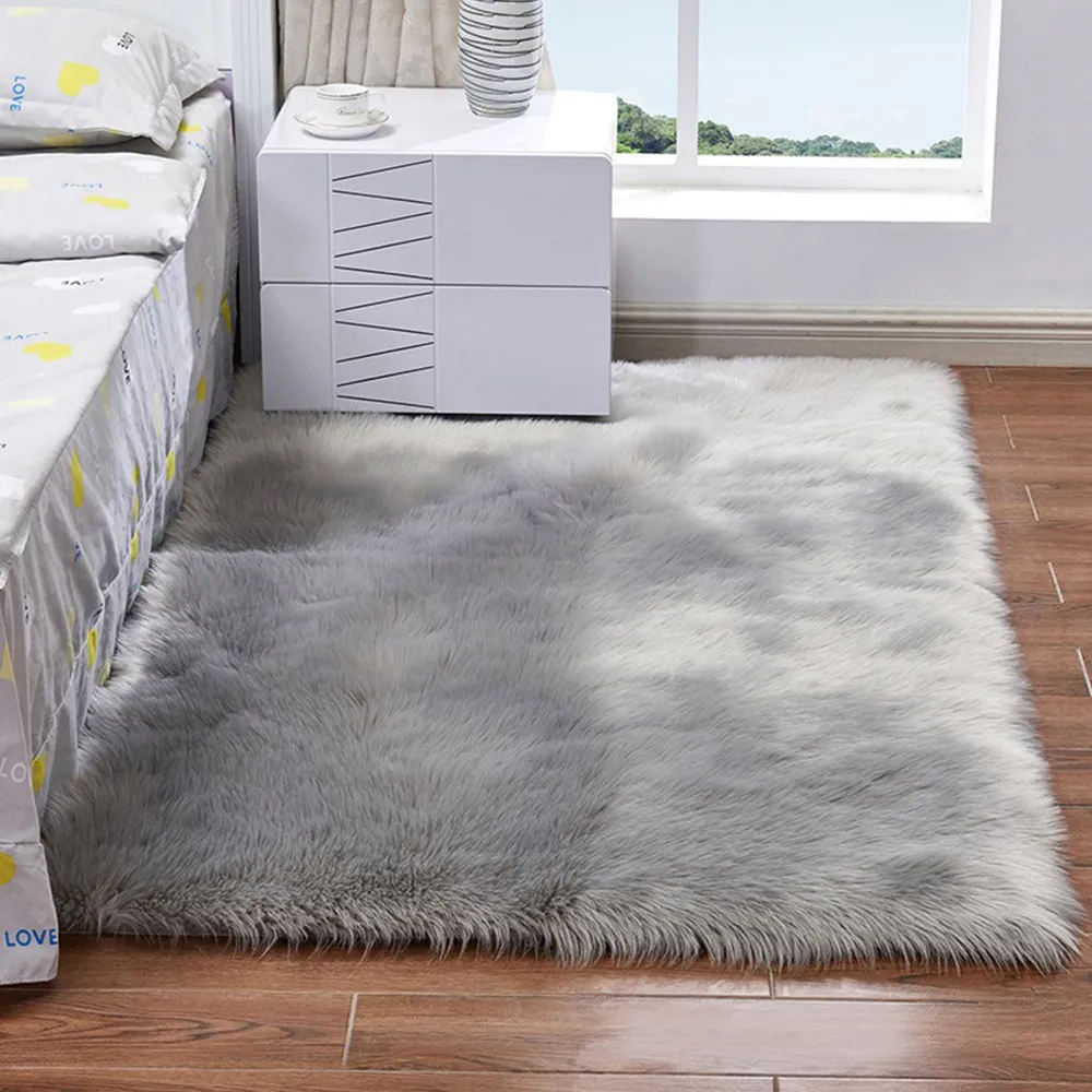 Rectangular Super Soft Shaggy Rug - Grey, Plush