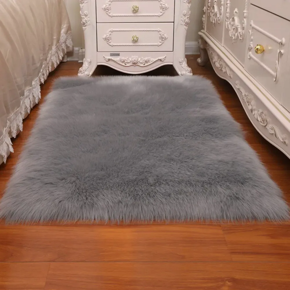 Rectangular Super Soft Shaggy Rug - Grey, Plush