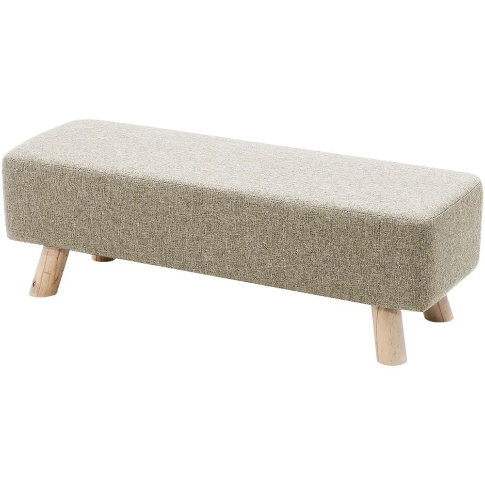 Rectangular Tofu-Shaped Footrest with Wooden Legs - Cream, Linen