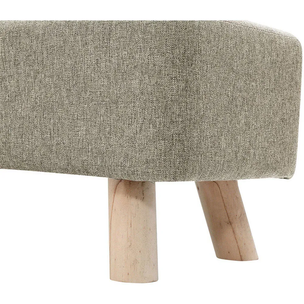 Rectangular Tofu-Shaped Footrest with Wooden Legs - Cream, Linen