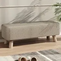 Rectangular Tofu-Shaped Footrest with Wooden Legs - Cream, Linen