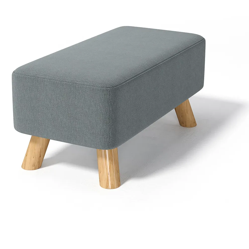 Rectangular Tofu-Shaped Footrest with Wooden Legs - Grey, Linen
