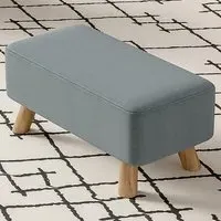 Rectangular Tofu-Shaped Footrest with Wooden Legs - Grey, Linen