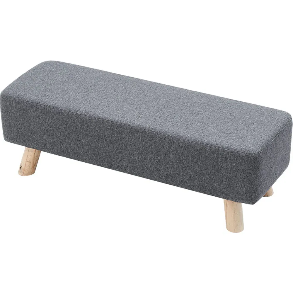 Rectangular Tofu-Shaped Footrest with Wooden Legs - Grey, Linen