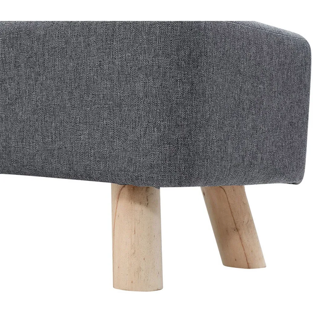 Rectangular Tofu-Shaped Footrest with Wooden Legs - Grey, Linen