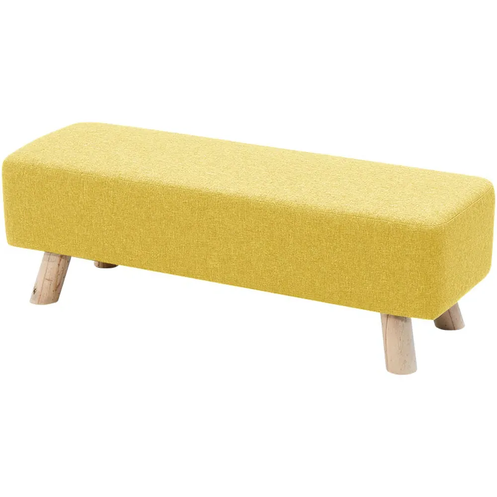 Rectangular Tofu-Shaped Footrest with Wooden Legs - Yellow, Linen