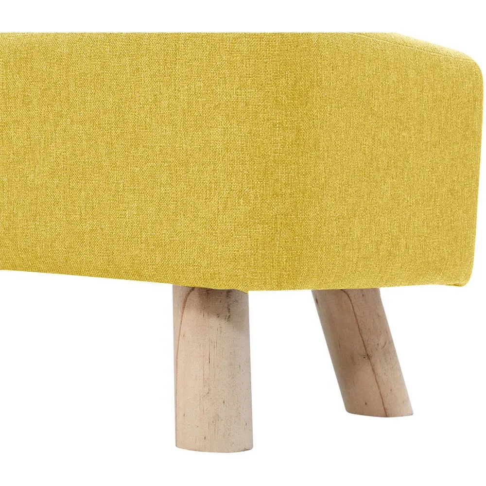 Rectangular Tofu-Shaped Footrest with Wooden Legs - Yellow, Linen