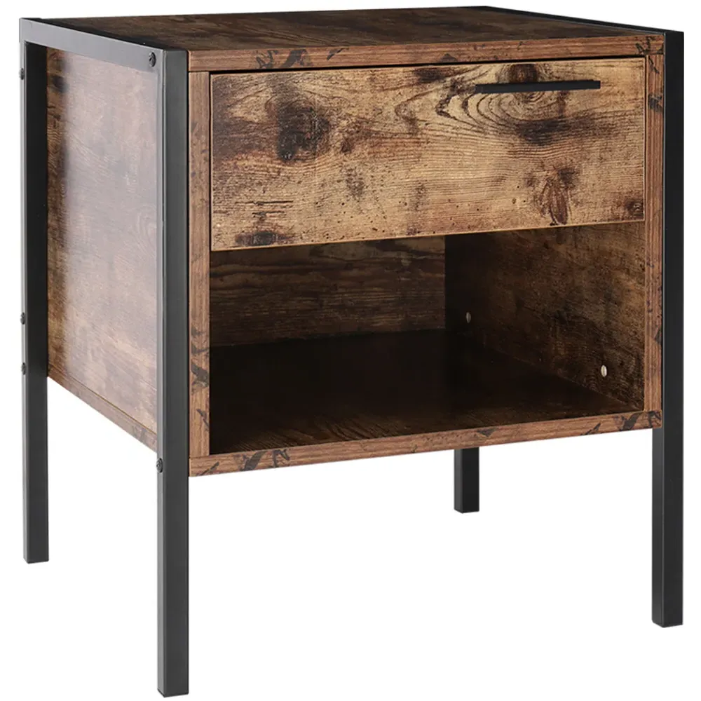 Retro Bedside Table with Drawer - Brown
