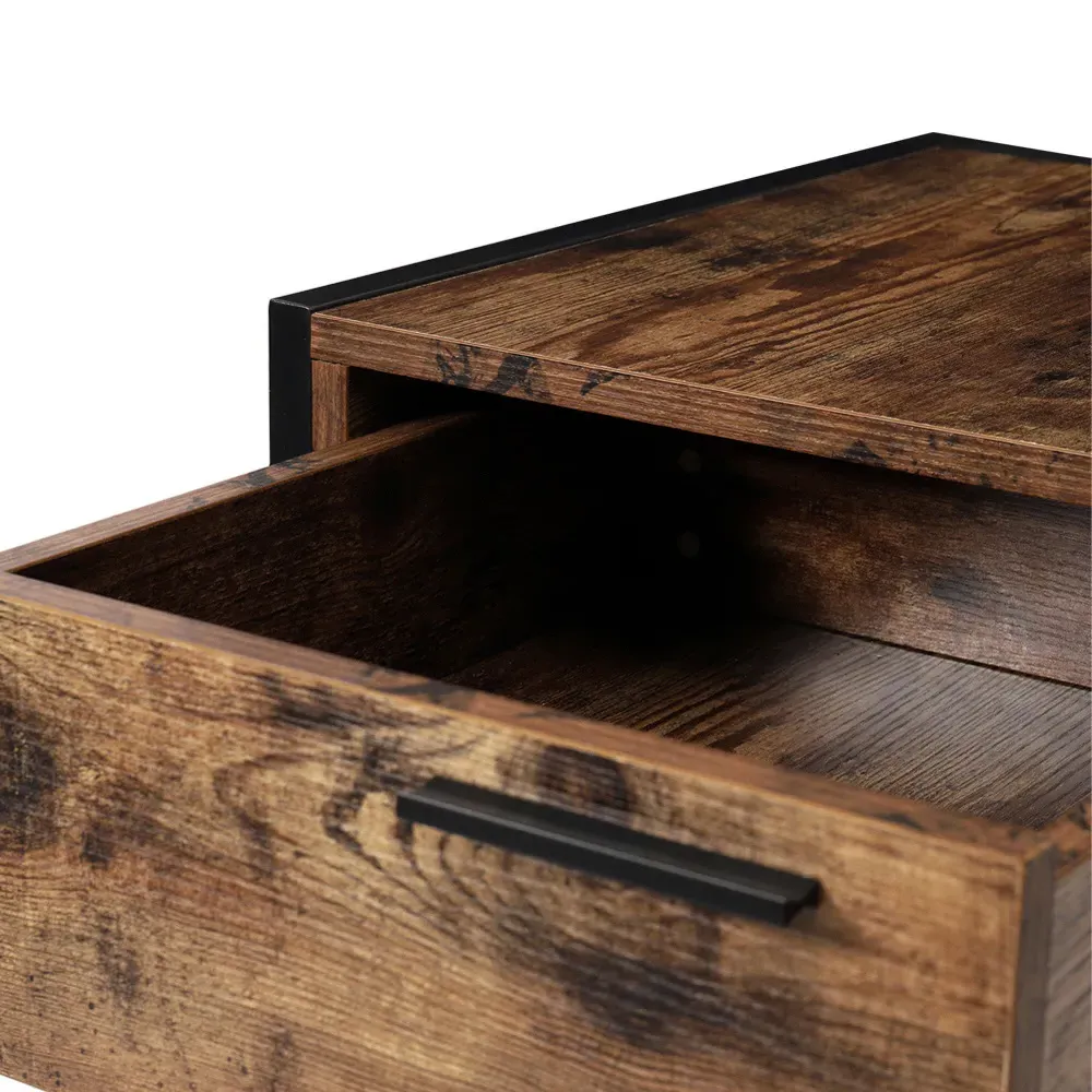 Retro Bedside Table with Drawer - Brown