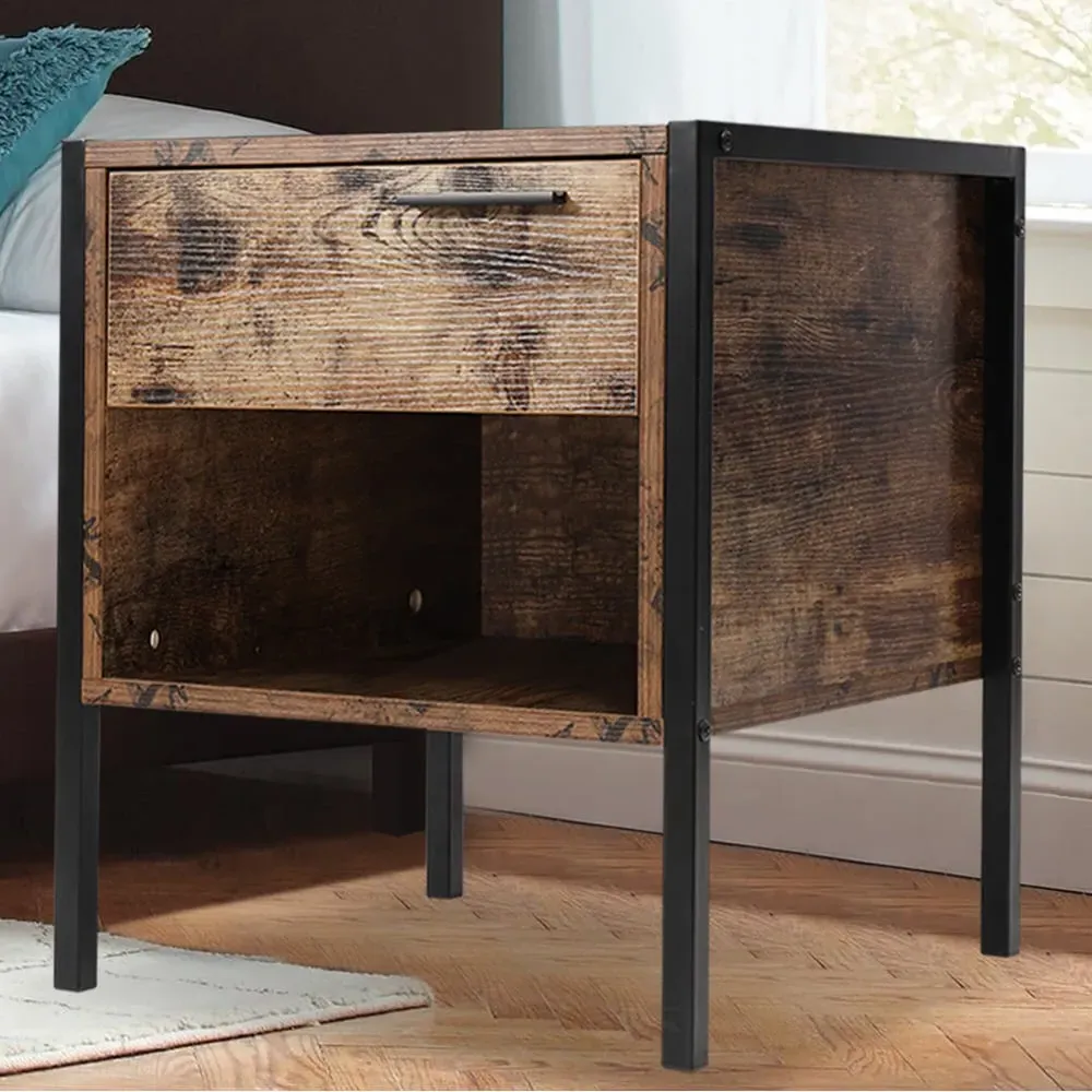Retro Bedside Table with Drawer - Brown image