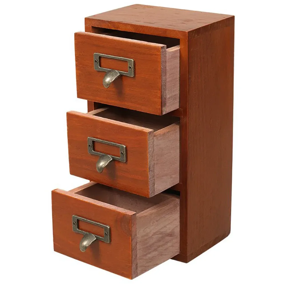 Retro Wooden Desktop Drawer Organiser Box - Brown