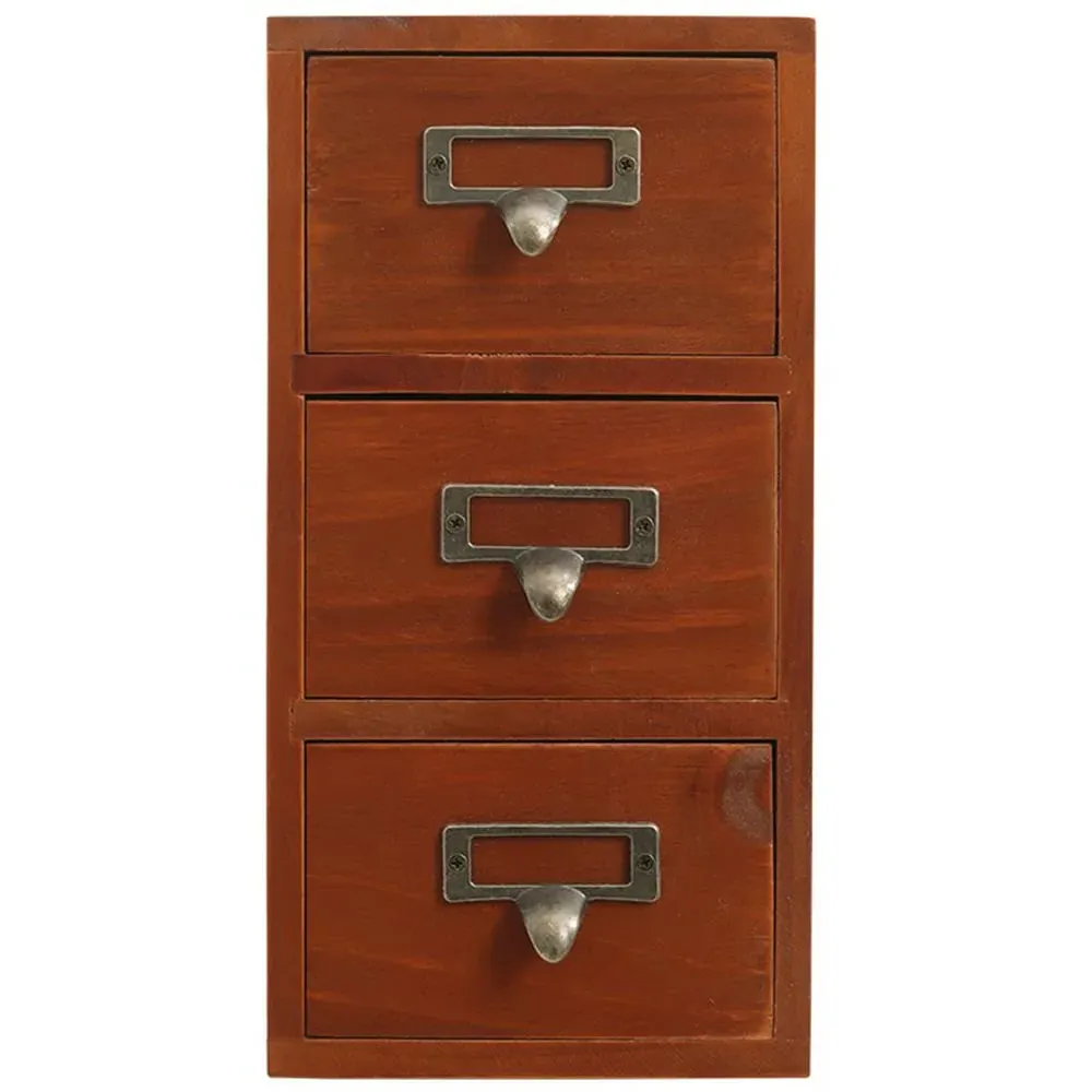 Retro Wooden Desktop Drawer Organiser Box - Brown image