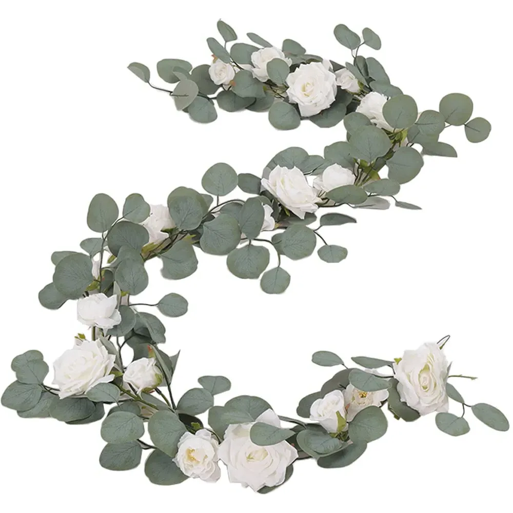 Rose Eucalyptus Artificial Vine Garland 185cm - White