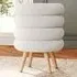 Round Footstool with Wooden Legs - White, Teddy Fabric
