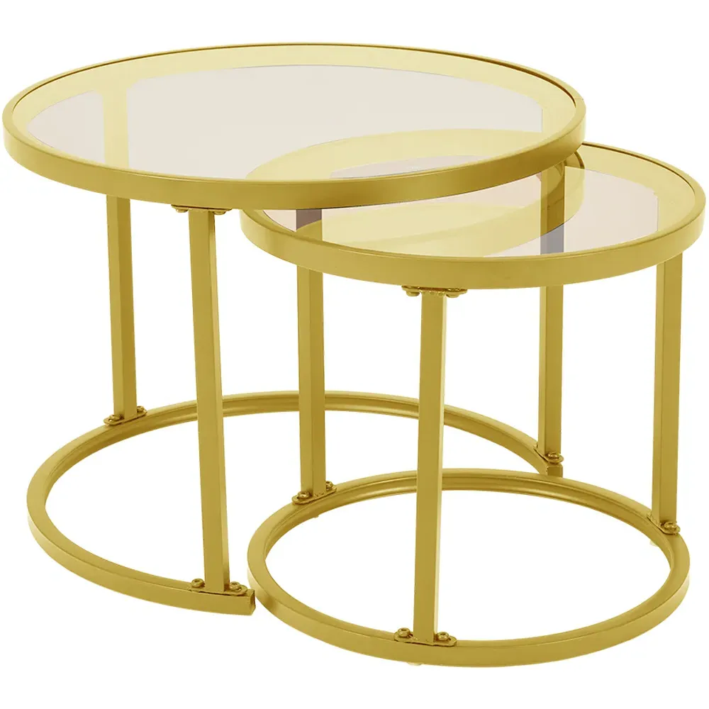 Round Glass Nesting Tables Set of 2 - Gold