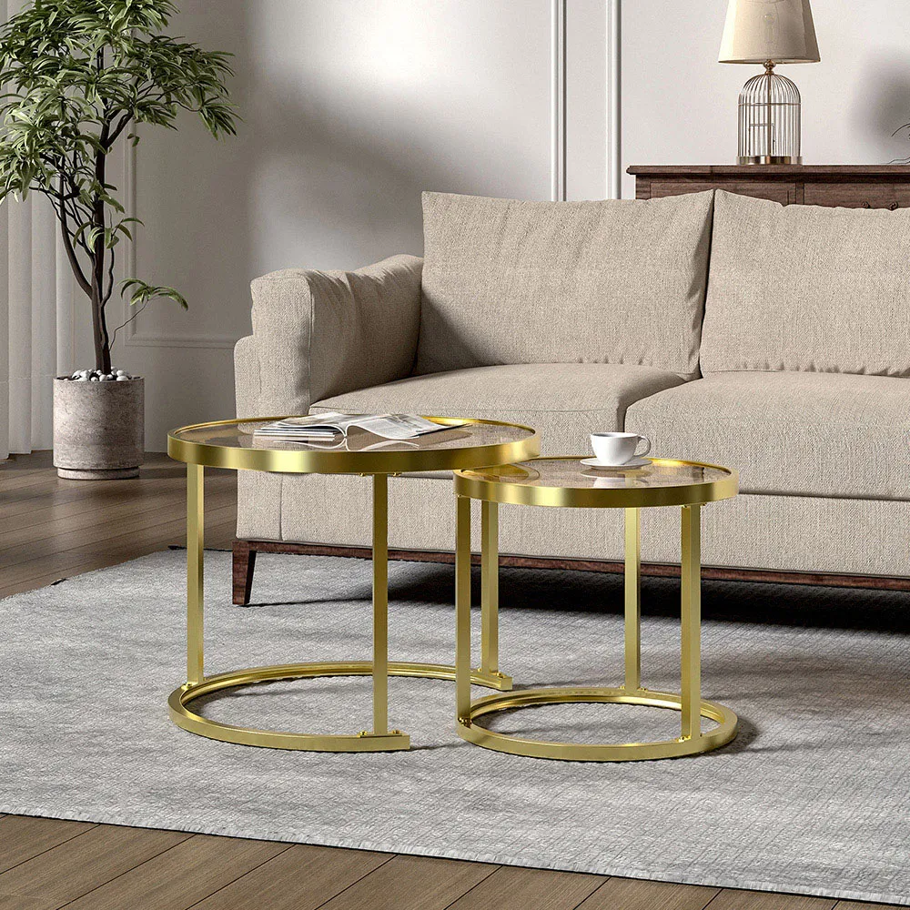 Round Glass Nesting Tables Set of 2 - Gold