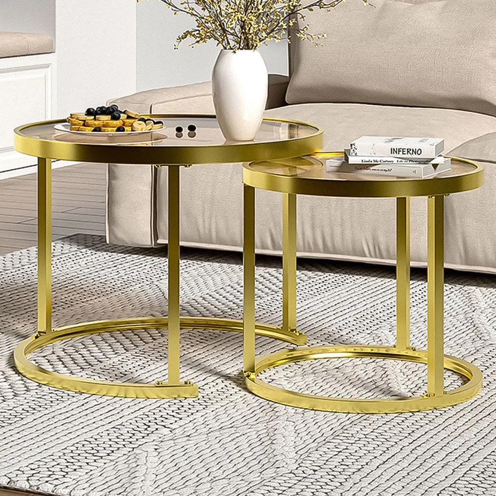 Round Glass Nesting Tables Set of 2 - Gold image