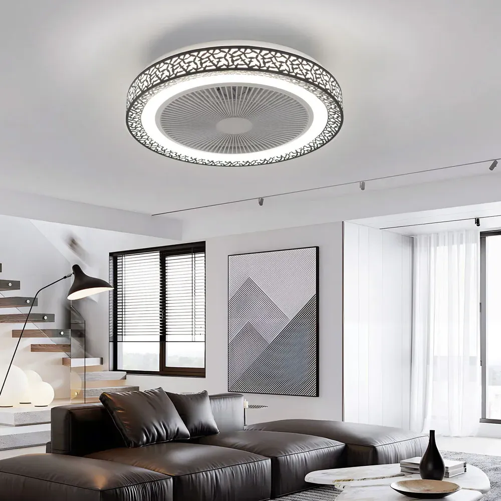 Round LED Ceiling Fan Light - Black, Acrylic