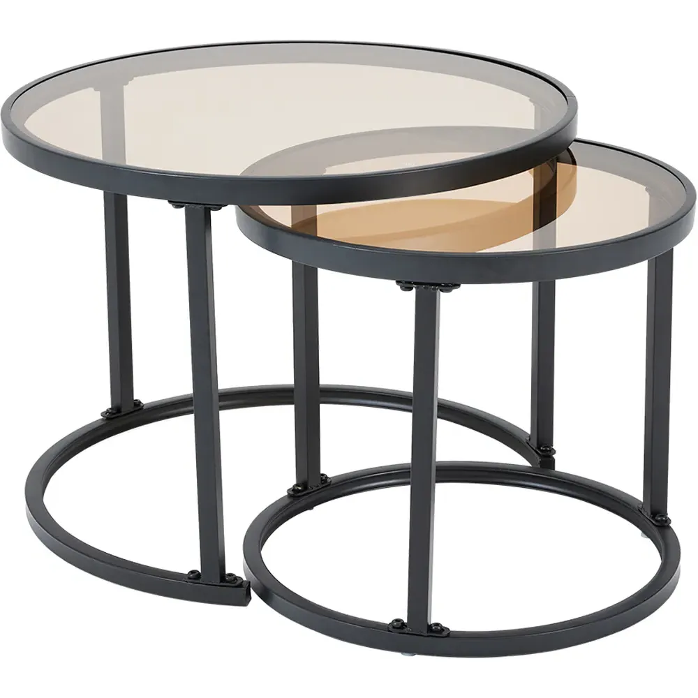 Round Nesting Tables Set of 2 - Black, Glass