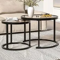 Round Nesting Tables Set of 2 - Black, Glass