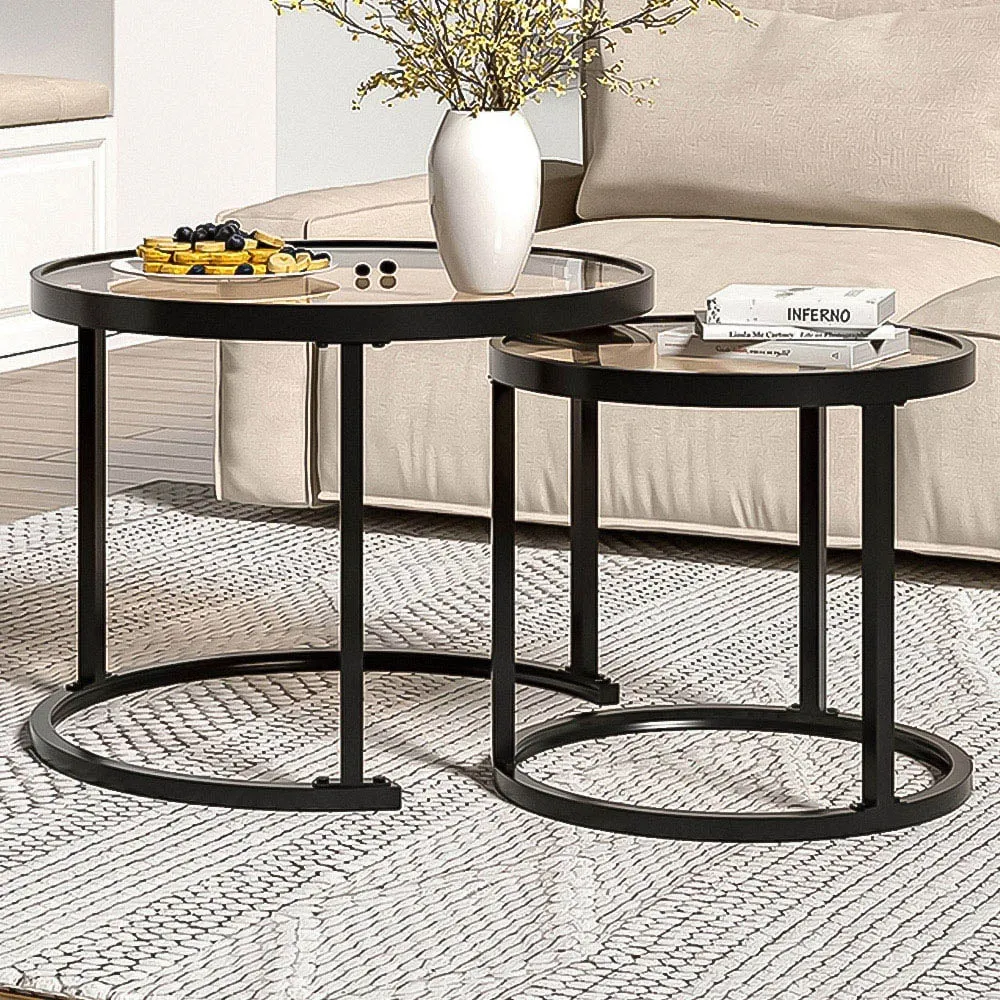 Round Nesting Tables Set of 2 - Black, Glass