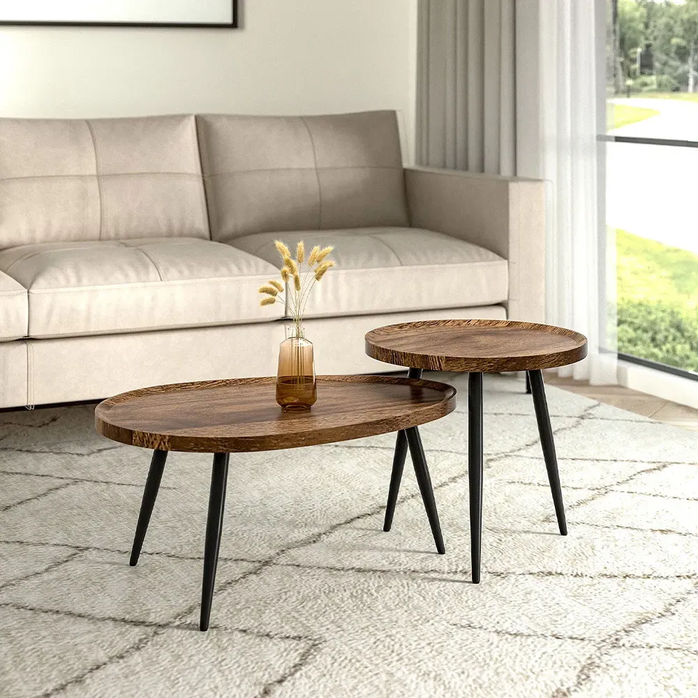 Round Nesting Tables Set of 2 - Brown, Wood
