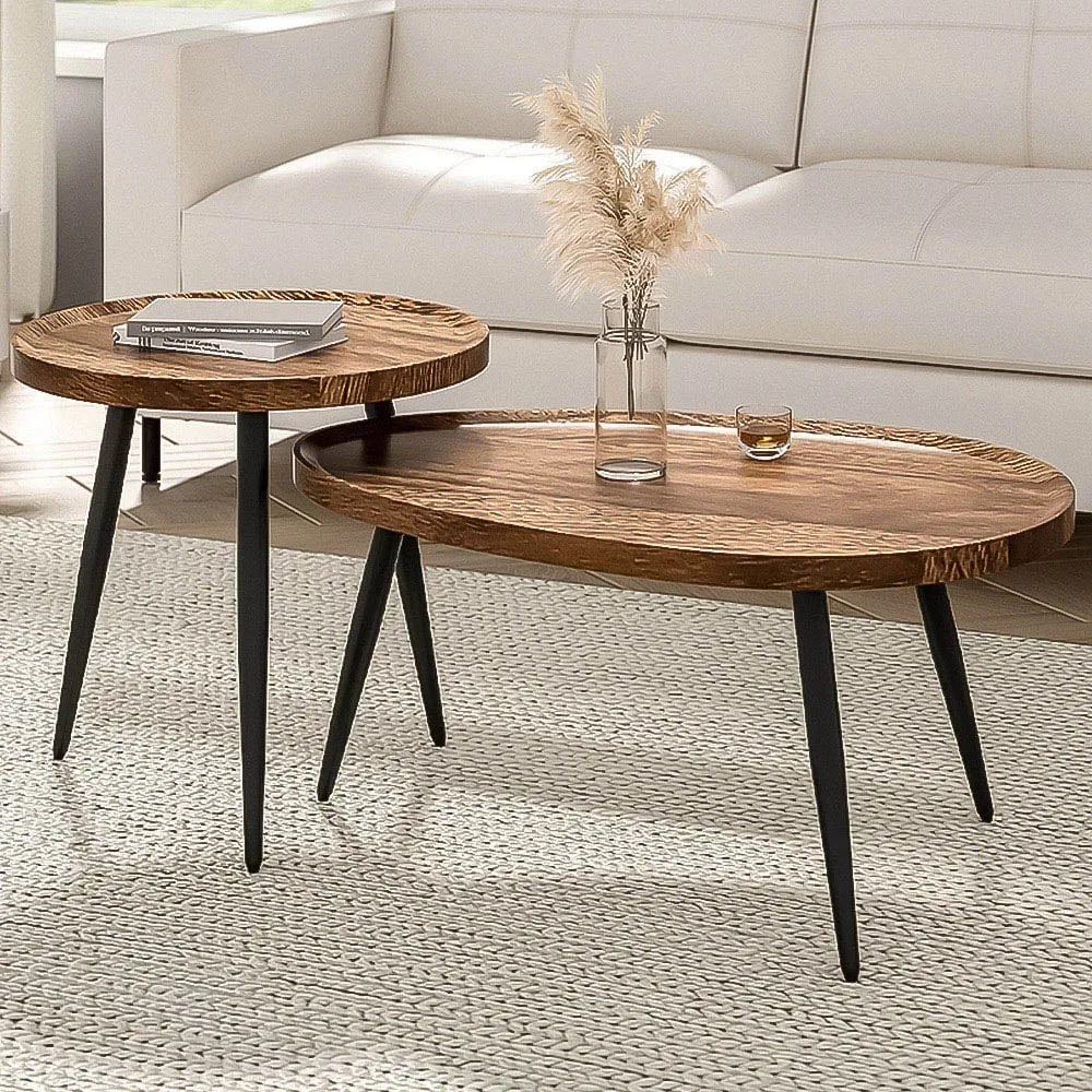 Round Nesting Tables Set of 2 - Brown, Wood image