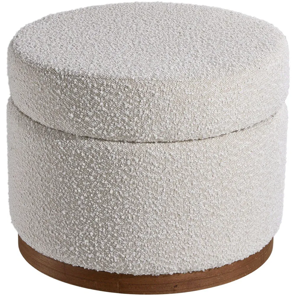 Round Ottoman Storage Stool with Thick Cushion - Cream