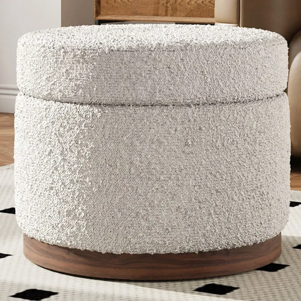 Round Ottoman Storage Stool with Thick Cushion - Cream image