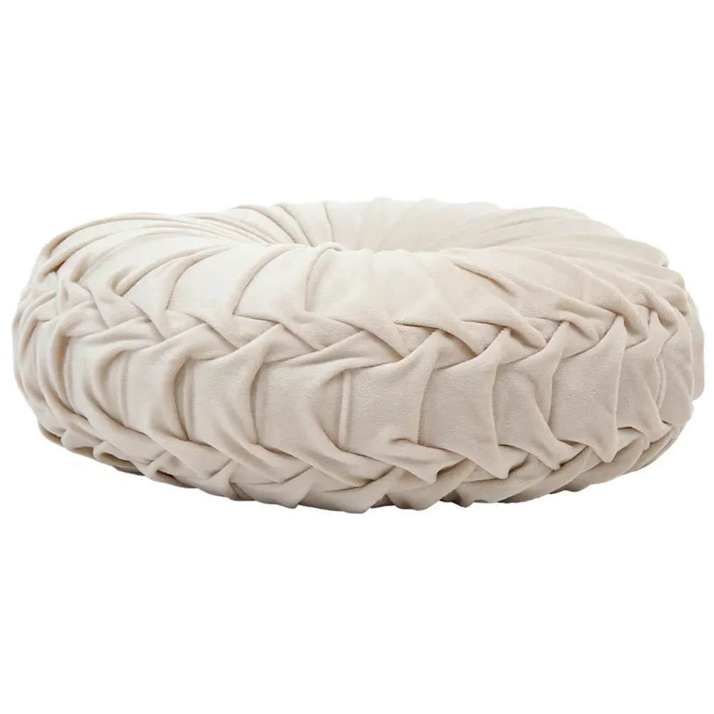 Round Pleated Pumpkin Velvet Cushion 45cm - Beige