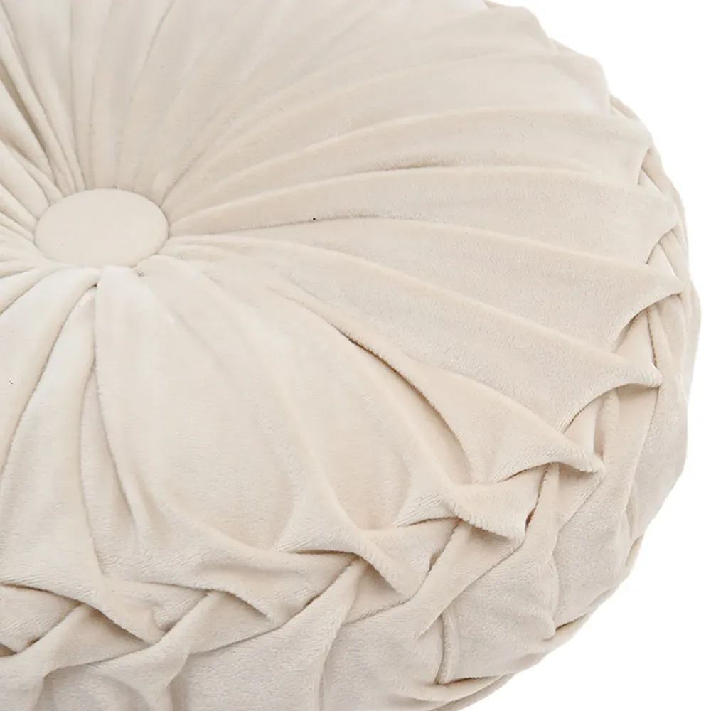 Round Pleated Pumpkin Velvet Cushion 45cm - Beige