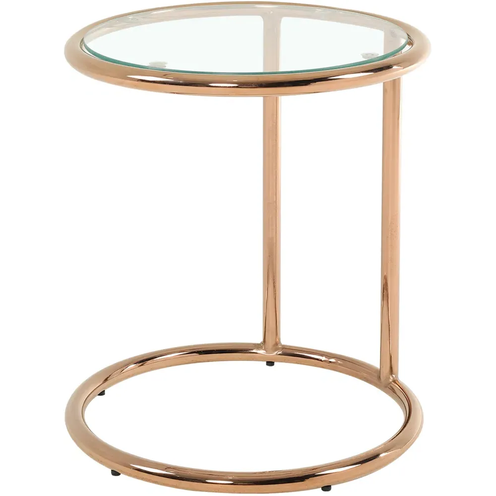 Round Side Table with Metal Base - Clear Glass, Gold