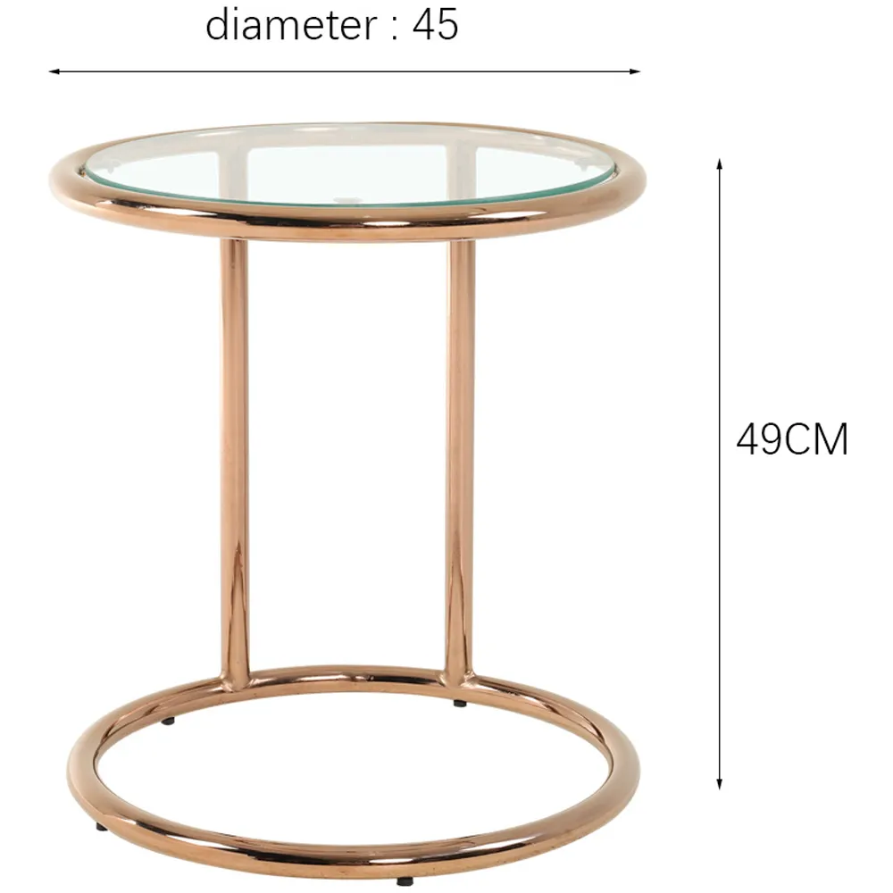 Round Side Table with Metal Base - Clear Glass, Gold