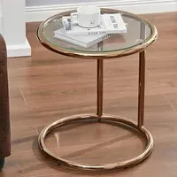 Round Side Table with Metal Base - Clear Glass, Gold