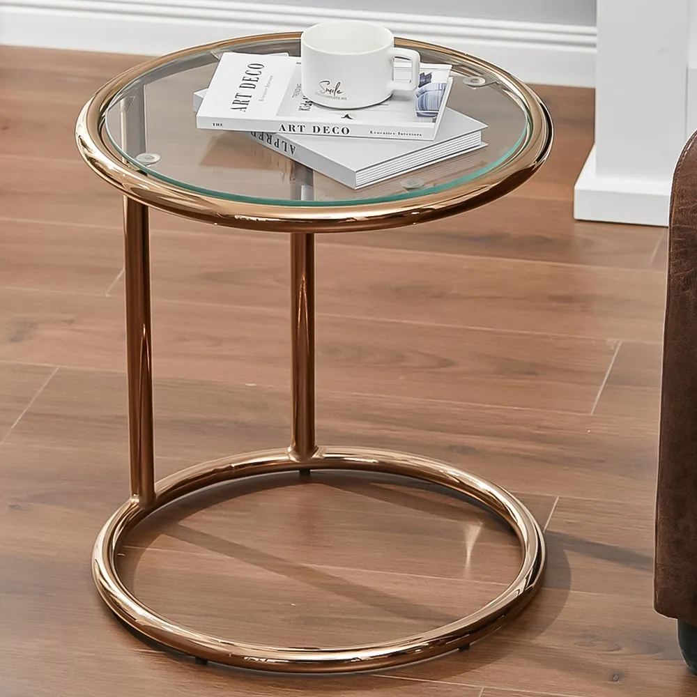 Round Side Table with Metal Base - Clear Glass, Gold image