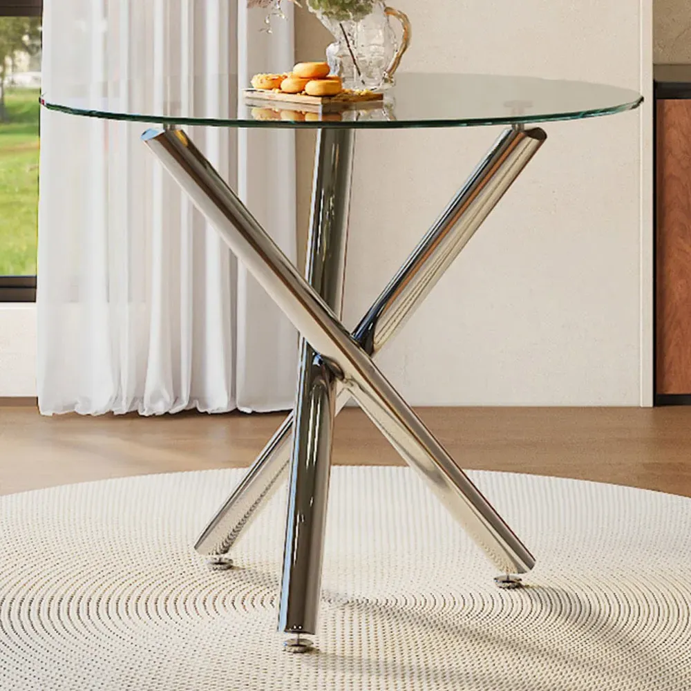 Round Tempered Glass Coffee Table - Silver
