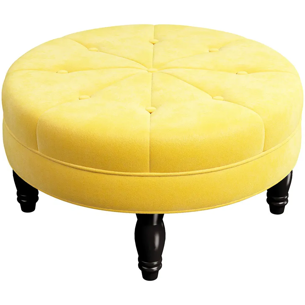 Round Velvet Tufted Buttoned Footstool - Yellow