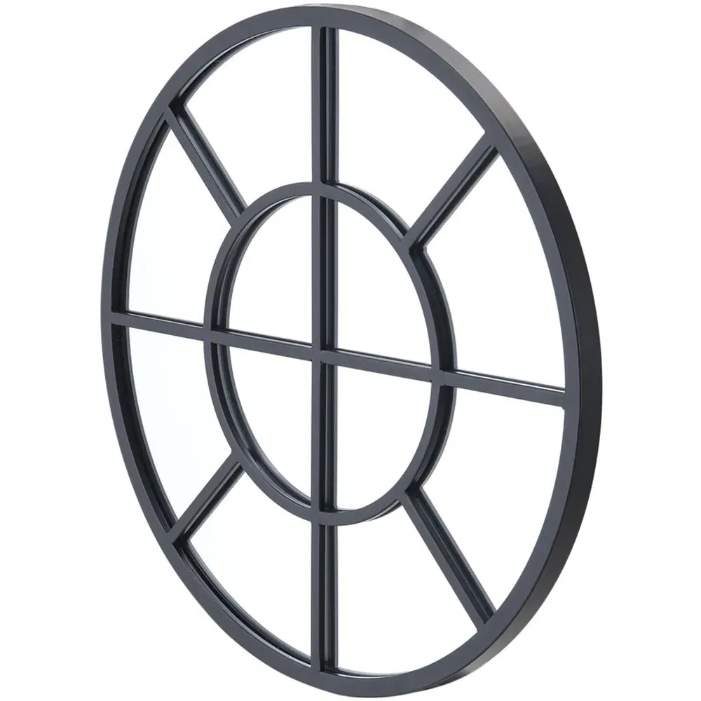 Round Window Wall Mirror 50cm - Black, Metal