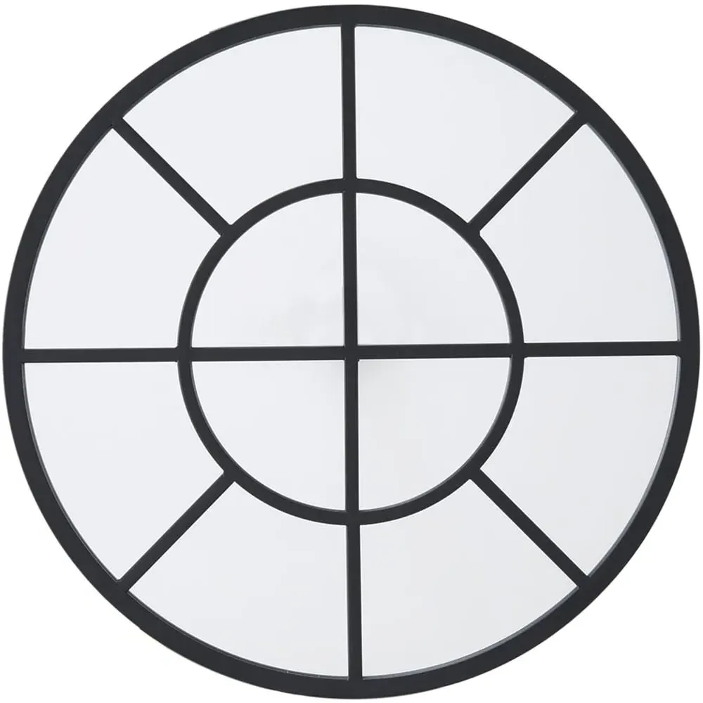 Round Window Wall Mirror 50cm - Black, Metal image